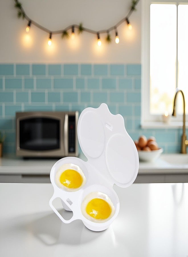 WaigN 1Pc White Egg Poacher, Microwave Egg Boiler Poacher, 2 Cavity Nonstick Poached Egg Maker With Lid, Egg Poacher Microwave Egg Cooker, Double Drain Poached Egg Cups Cookware（13 * 5cm） - Image 3